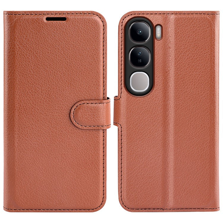 For vivo V40 Lite 5G Case Litchi Texture Shockproof Leather Wallet Phone Cover - Brown