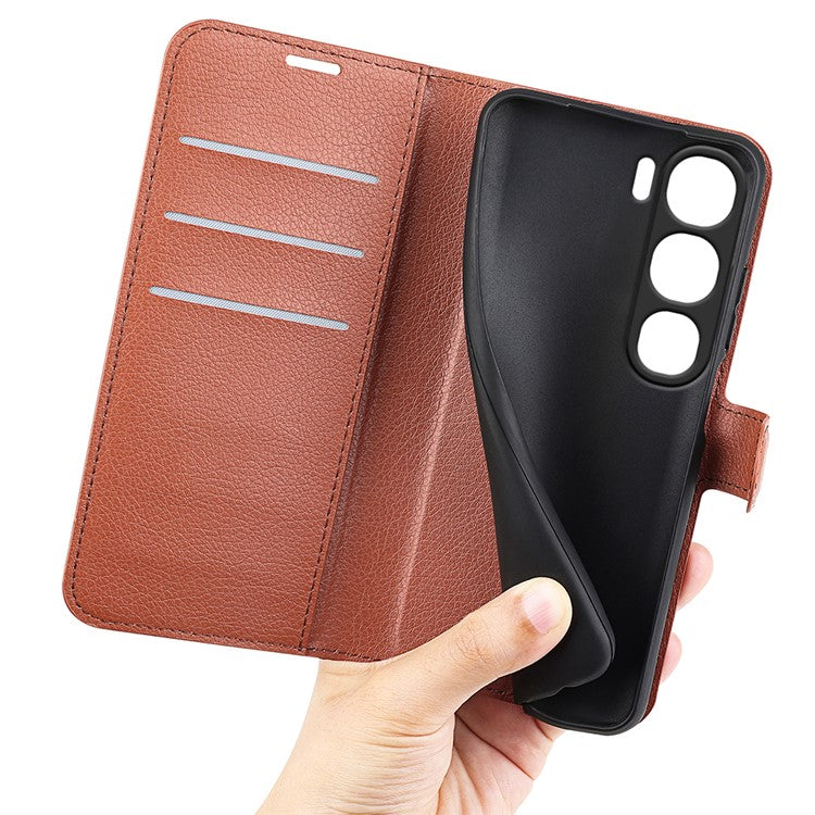 For vivo V40 Lite 5G Case Litchi Texture Shockproof Leather Wallet Phone Cover - Brown