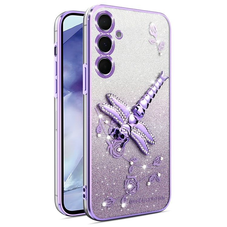 KADEM For Samsung Galaxy A16 5G  /  4G Case Dragonfly Kickstand TPU Flowers Glitter Phone Cover - Purple