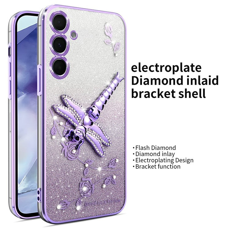 KADEM For Samsung Galaxy A16 5G  /  4G Case Dragonfly Kickstand TPU Flowers Glitter Phone Cover - Purple