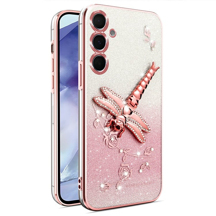 KADEM For Samsung Galaxy A15 5G  /  4G Case Dragonfly Kickstand TPU Flowers Glitter Phone Cover - Pink