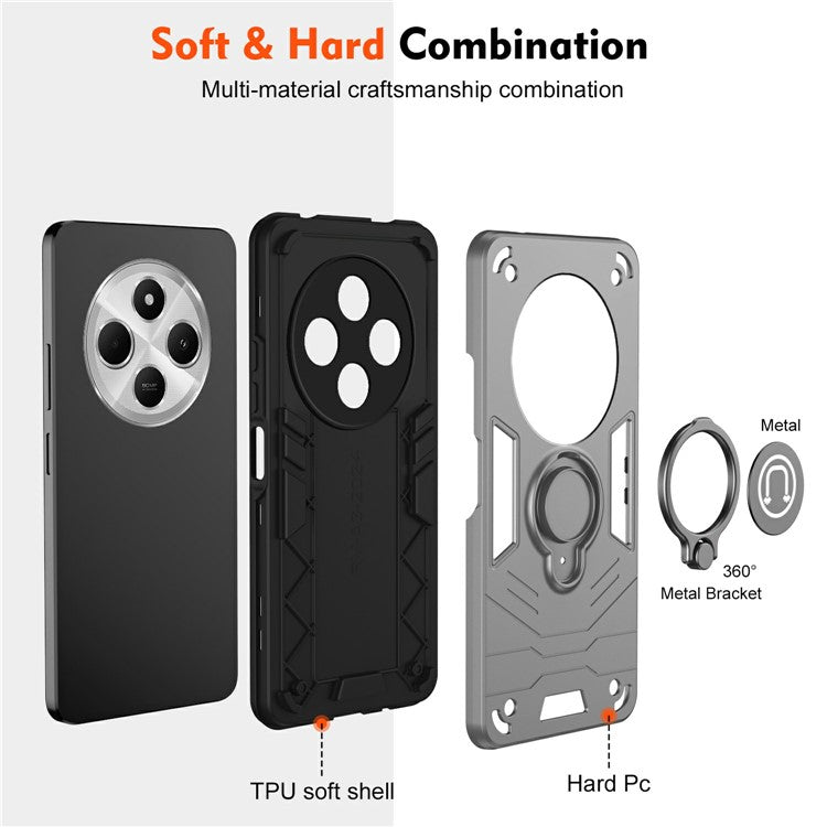 Slide Camshield Kickstand Case for Xiaomi Redmi 14C 4G / 14R 5G / Poco C75 4G PC+TPU Phone Cover - Grey