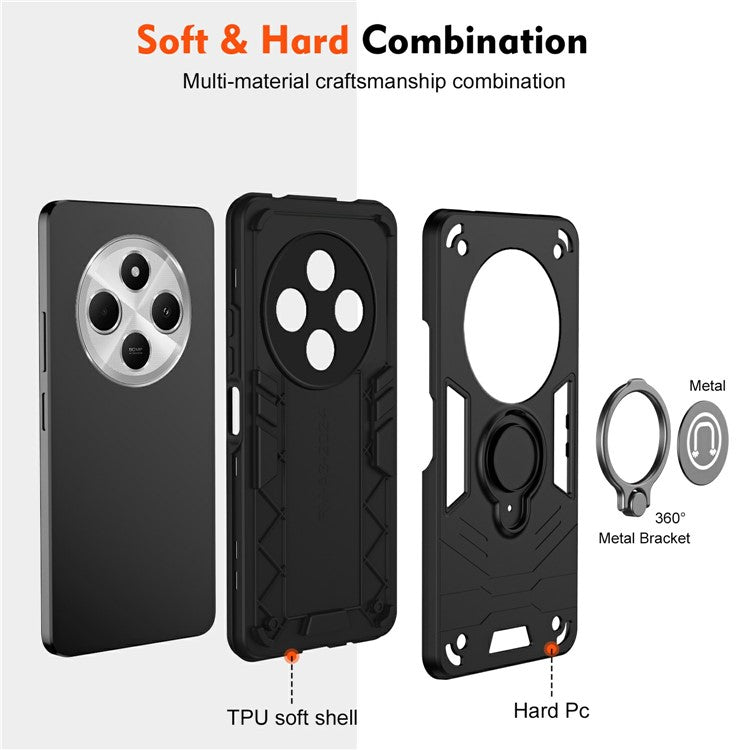 Slide Camshield Kickstand Case for Xiaomi Redmi 14C 4G / 14R 5G / Poco C75 4G PC+TPU Phone Cover - Black