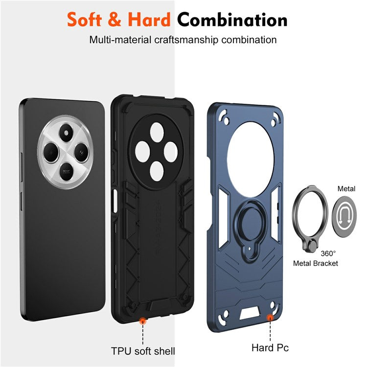 Slide Camshield Kickstand Case for Xiaomi Redmi 14C 4G / 14R 5G / Poco C75 4G PC+TPU Phone Cover - Blue