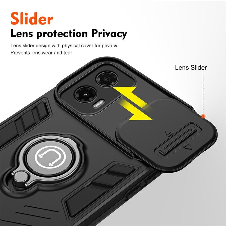 For Motorola Moto G35 5G Case Slide Camshield Kickstand PC+TPU Phone Cover - Black