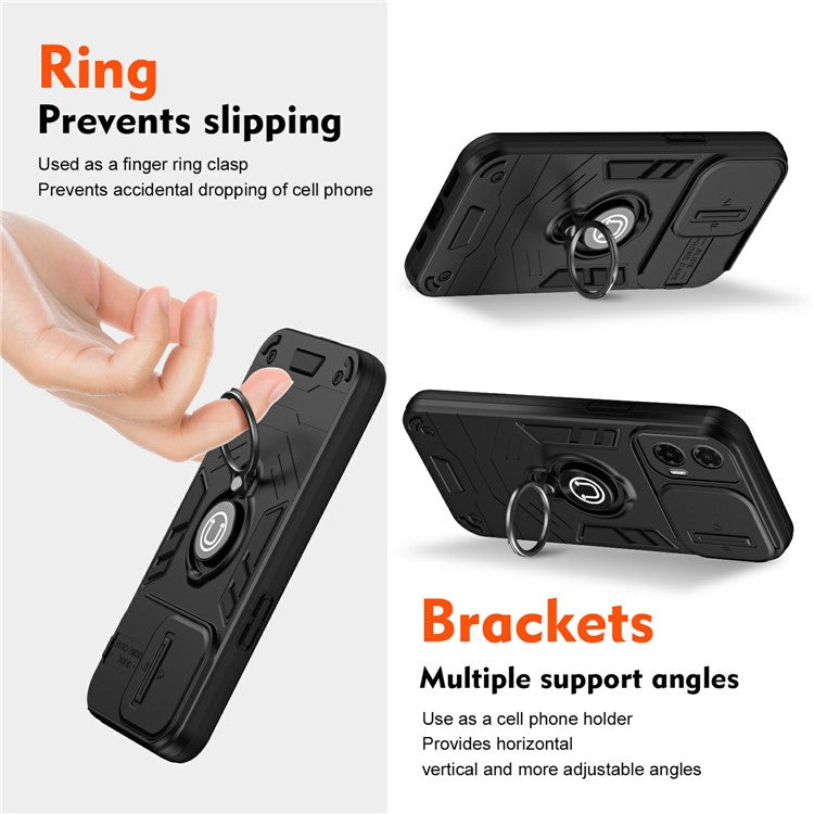 For Motorola Moto G35 5G Case Slide Camshield Kickstand PC+TPU Phone Cover - Black