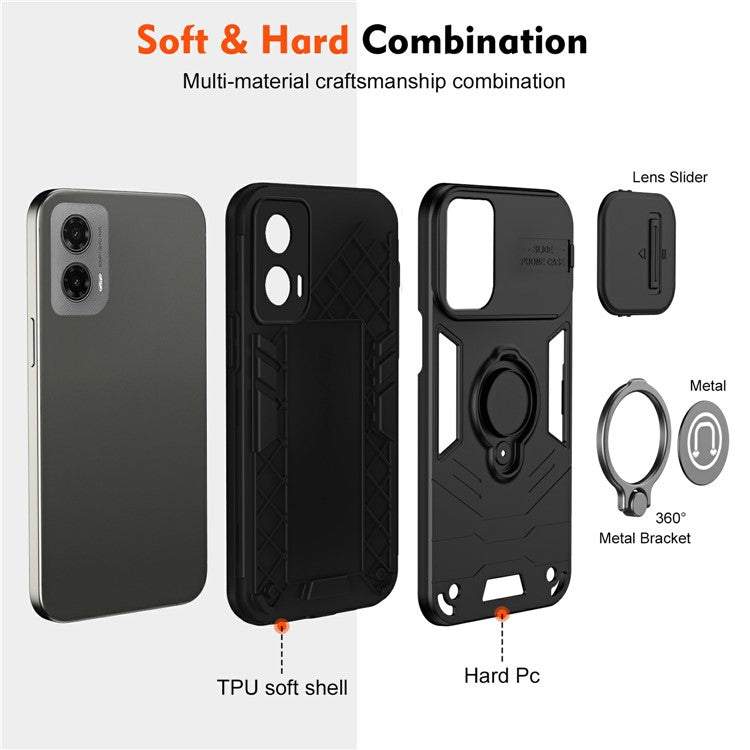 For Motorola Moto G35 5G Case Slide Camshield Kickstand PC+TPU Phone Cover - Black