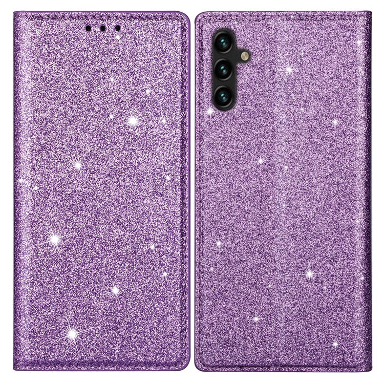 For Samsung Galaxy S25+ Case Glittery PU Leather+TPU Card Slot Phone Cover - Purple