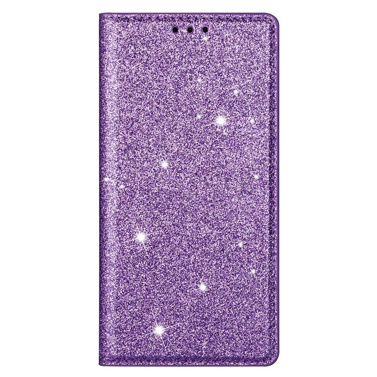 For Samsung Galaxy S25+ Case Glittery PU Leather+TPU Card Slot Phone Cover - Purple