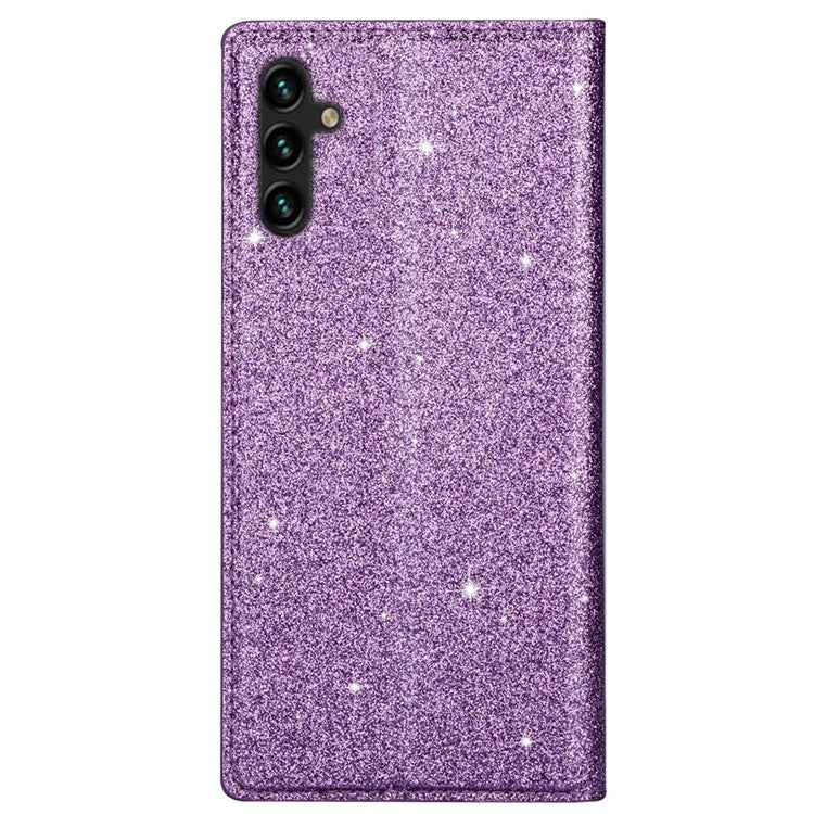 For Samsung Galaxy S25+ Case Glittery PU Leather+TPU Card Slot Phone Cover - Purple