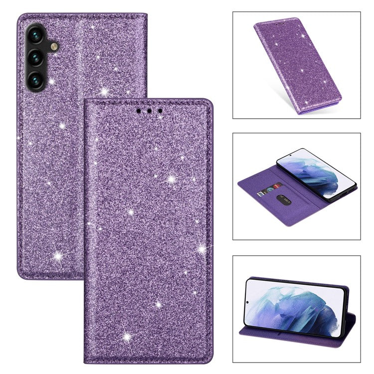 For Samsung Galaxy S25+ Case Glittery PU Leather+TPU Card Slot Phone Cover - Purple