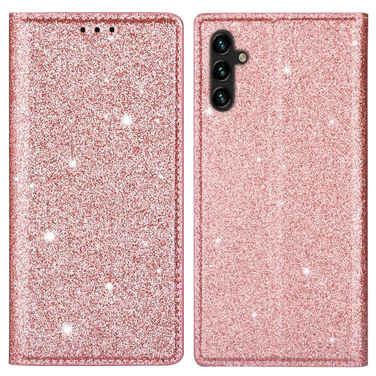 For Samsung Galaxy S25 Case Glittery PU Leather+TPU Card Slot Phone Cover - Rose Gold