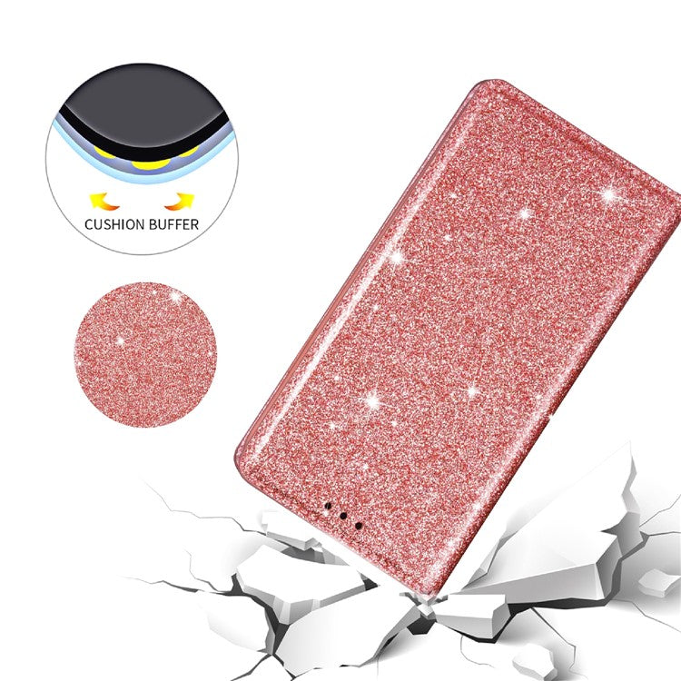 For Samsung Galaxy S25 Case Glittery PU Leather+TPU Card Slot Phone Cover - Rose Gold