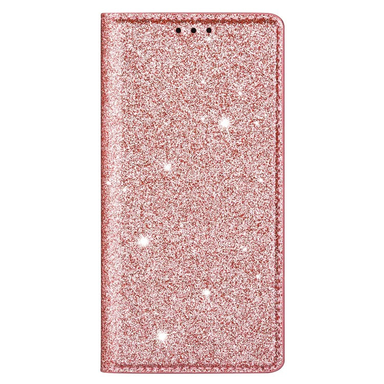 For Samsung Galaxy S25 Case Glittery PU Leather+TPU Card Slot Phone Cover - Rose Gold