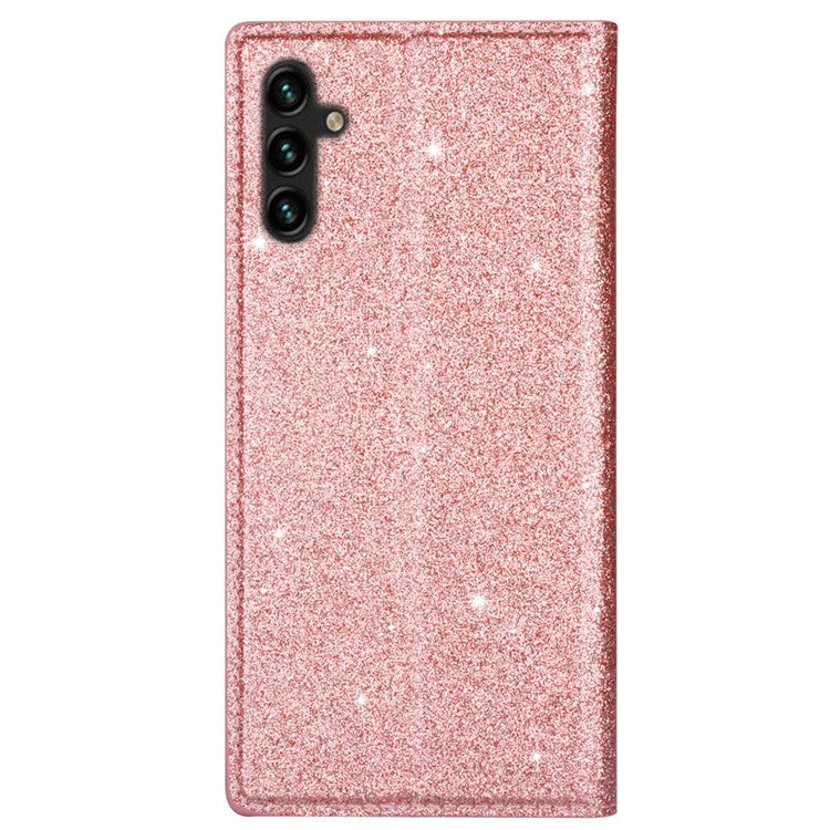 For Samsung Galaxy S25 Case Glittery PU Leather+TPU Card Slot Phone Cover - Rose Gold