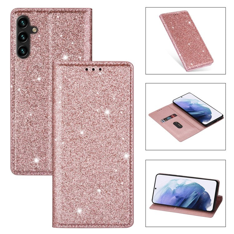 For Samsung Galaxy S25 Case Glittery PU Leather+TPU Card Slot Phone Cover - Rose Gold