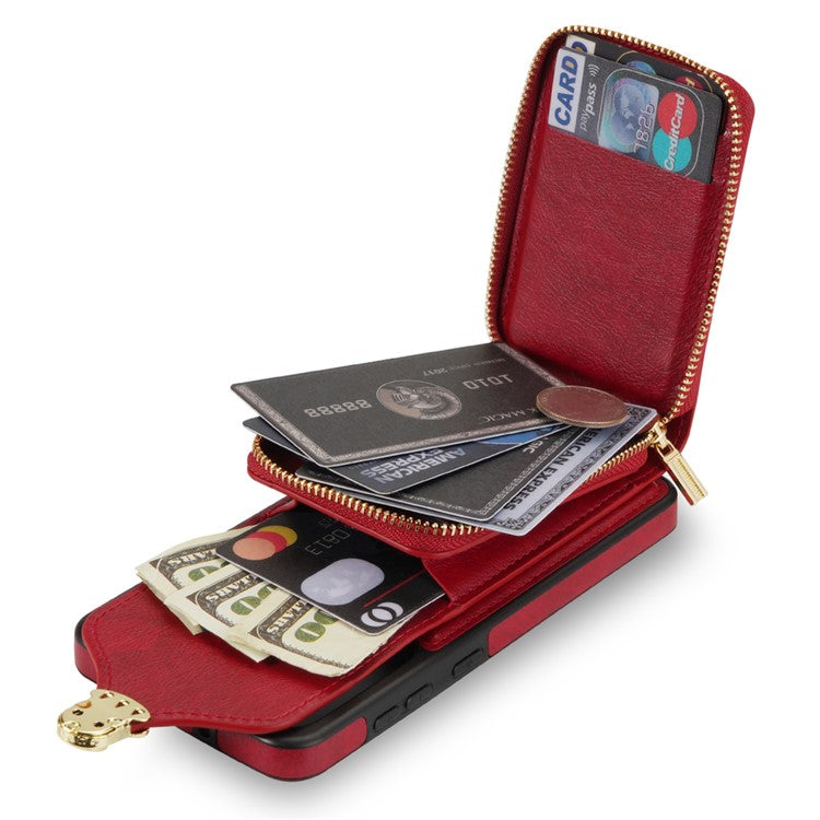 For Samsung Galaxy S24 FE Case Zipper Wallet Leather+TPU Phone Cover with Strap - Red