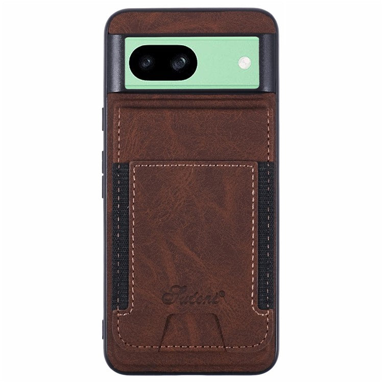 SUTENI H17 For Google Pixel 8a Magnetic Case Card Slots Leather+TPU Kickstand Phone Cover - Brown