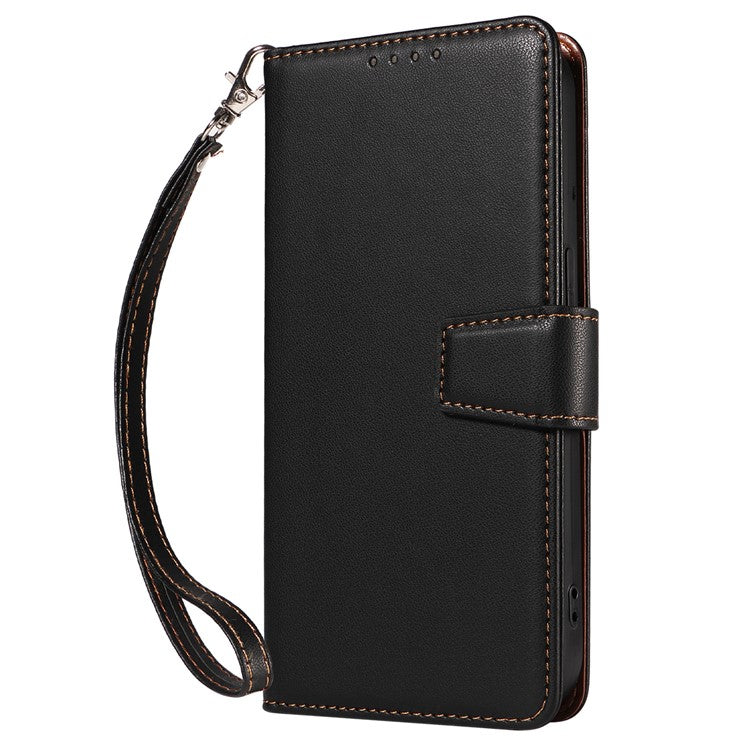 For Samsung Galaxy A16 4G / 5G Case RFID Blocking PU Leather Wallet Flip Phone Cover with Wrist Strap - Black