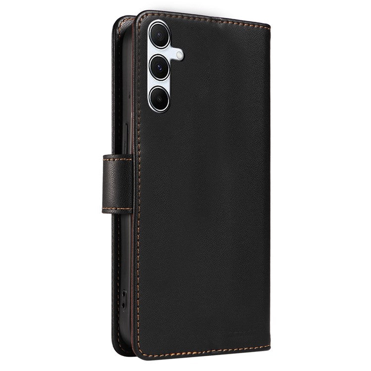 For Samsung Galaxy A16 4G / 5G Case RFID Blocking PU Leather Wallet Flip Phone Cover with Wrist Strap - Black