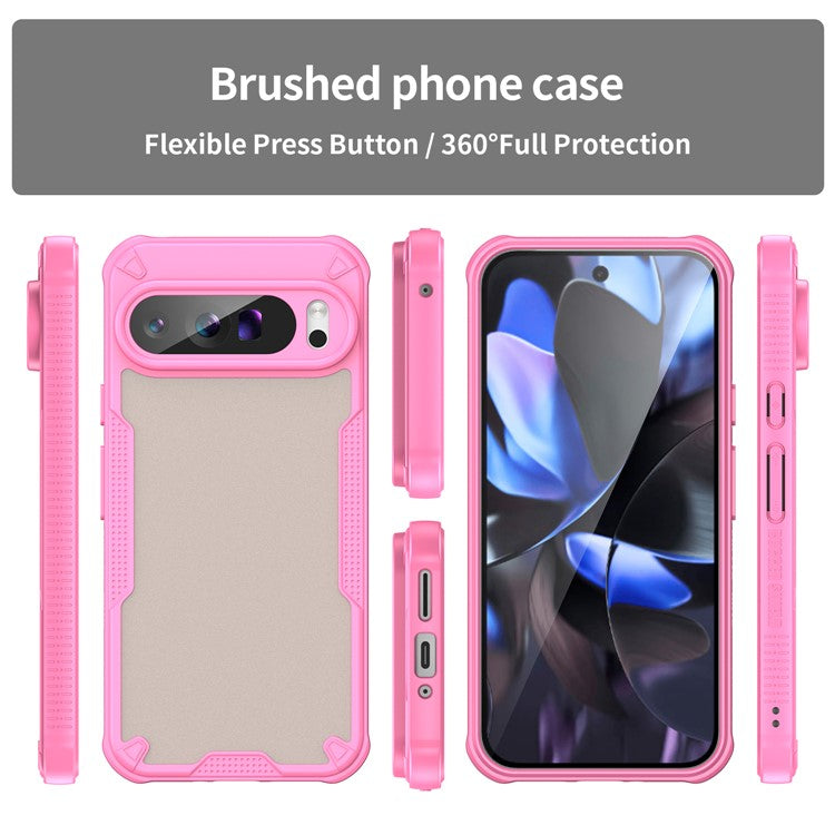 For Google Pixel 9 Pro XL Case PC+TPU Semi-Transparent Frosted Finish Protective Phone Cover - Pink