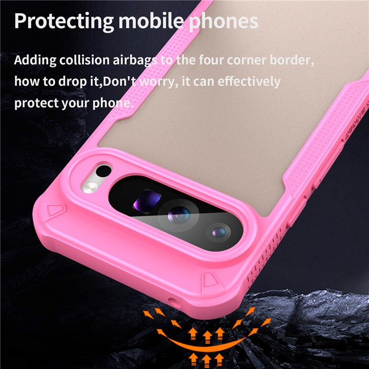 For Google Pixel 9 Pro XL Case PC+TPU Semi-Transparent Frosted Finish Protective Phone Cover - Pink