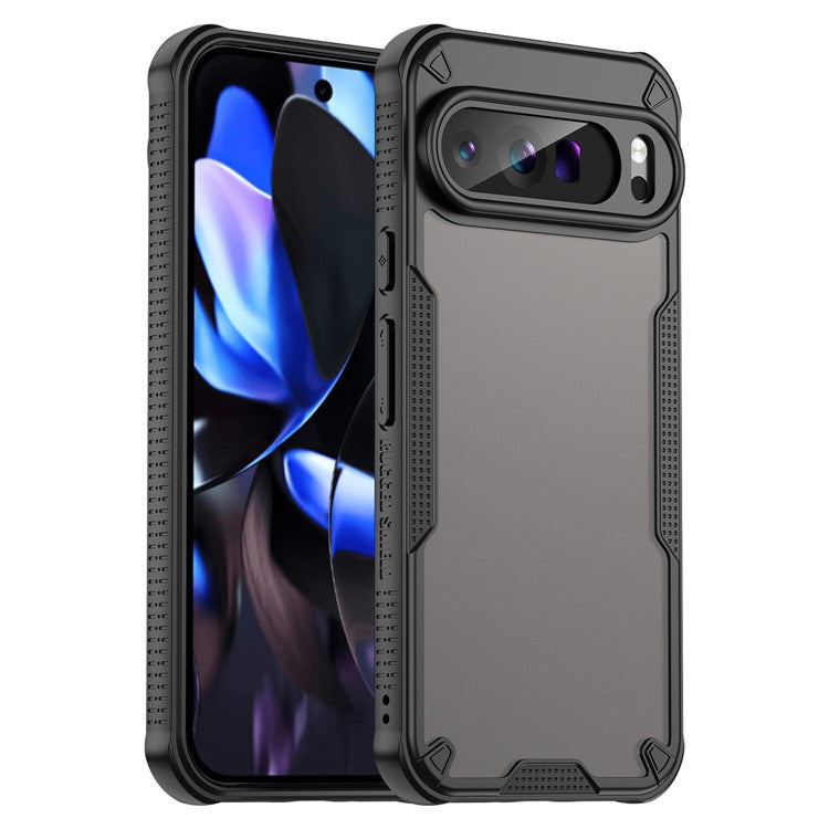 For Google Pixel 9 Pro XL Case PC+TPU Semi-Transparent Frosted Finish Protective Phone Cover - Black