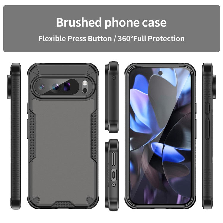 For Google Pixel 9 Pro XL Case PC+TPU Semi-Transparent Frosted Finish Protective Phone Cover - Black