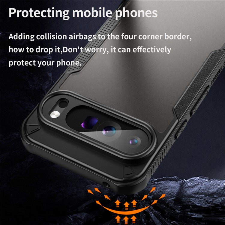 For Google Pixel 9 Pro XL Case PC+TPU Semi-Transparent Frosted Finish Protective Phone Cover - Black