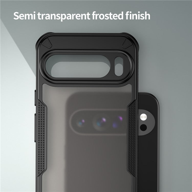 For Google Pixel 9 Pro XL Case PC+TPU Semi-Transparent Frosted Finish Protective Phone Cover - Black