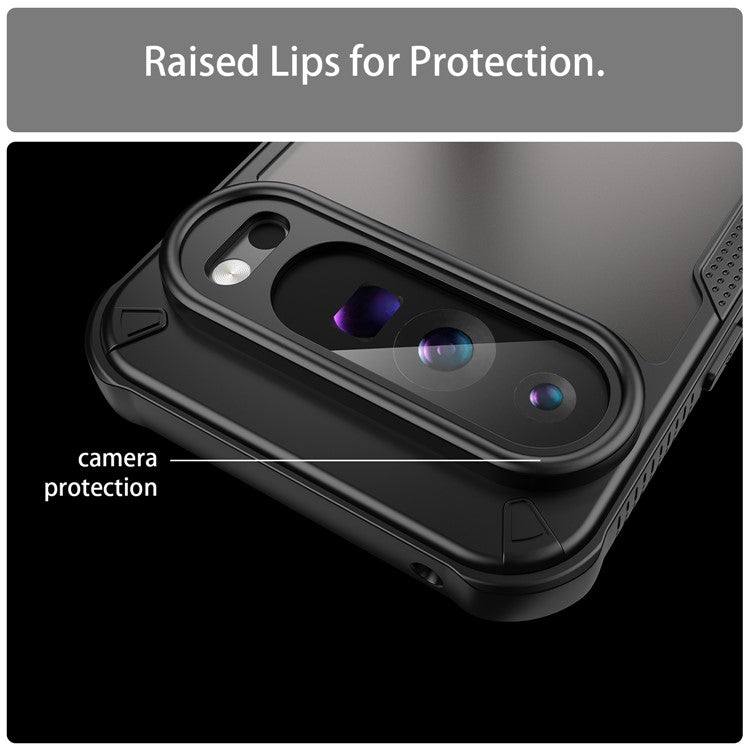 For Google Pixel 9 Pro XL Case PC+TPU Semi-Transparent Frosted Finish Protective Phone Cover - Black