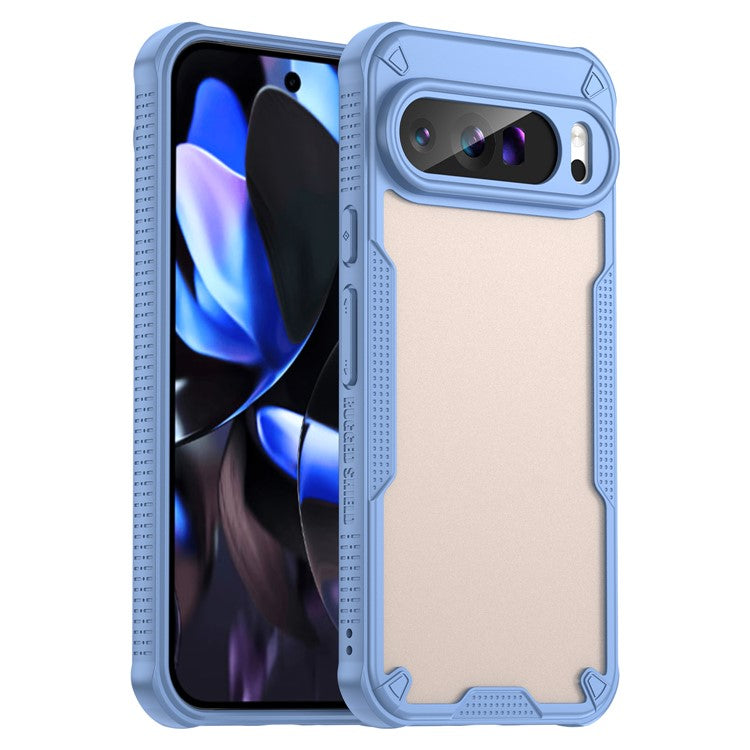 For Google Pixel 9 Pro XL Case PC+TPU Semi-Transparent Frosted Finish Protective Phone Cover - Blue