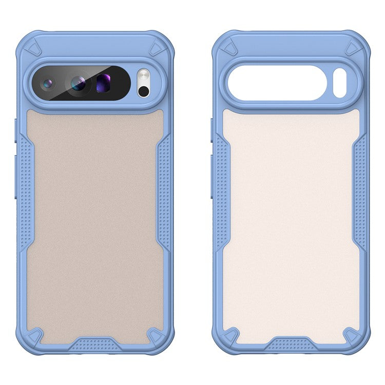 For Google Pixel 9 Pro XL Case PC+TPU Semi-Transparent Frosted Finish Protective Phone Cover - Blue