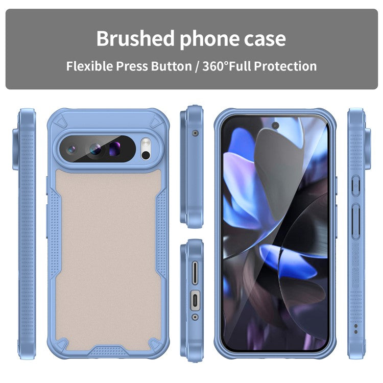 For Google Pixel 9 Pro XL Case PC+TPU Semi-Transparent Frosted Finish Protective Phone Cover - Blue