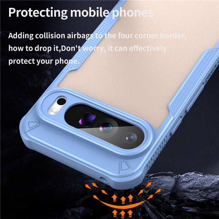 For Google Pixel 9 Pro XL Case PC+TPU Semi-Transparent Frosted Finish Protective Phone Cover - Blue