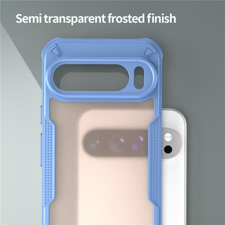 For Google Pixel 9 Pro XL Case PC+TPU Semi-Transparent Frosted Finish Protective Phone Cover - Blue