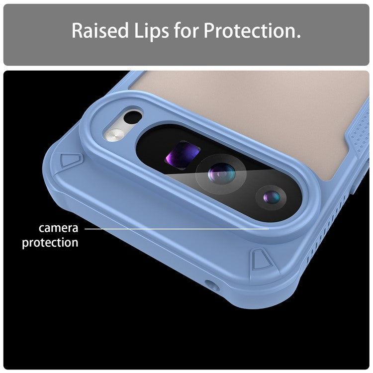 For Google Pixel 9 Pro XL Case PC+TPU Semi-Transparent Frosted Finish Protective Phone Cover - Blue