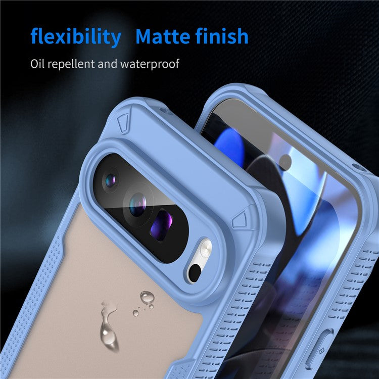 For Google Pixel 9 Pro XL Case PC+TPU Semi-Transparent Frosted Finish Protective Phone Cover - Blue