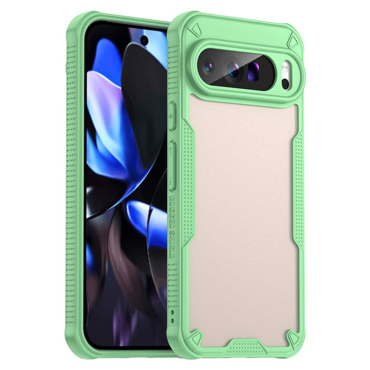 For Google Pixel 9 Pro XL Case PC+TPU Semi-Transparent Frosted Finish Protective Phone Cover - Green