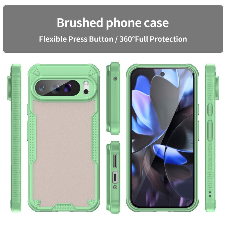 For Google Pixel 9 Pro XL Case PC+TPU Semi-Transparent Frosted Finish Protective Phone Cover - Green