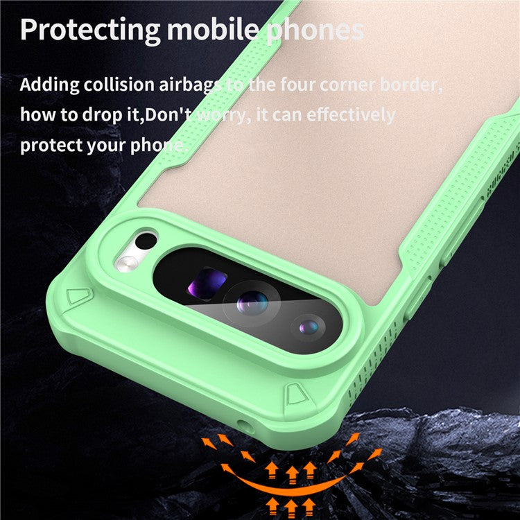 For Google Pixel 9 Pro XL Case PC+TPU Semi-Transparent Frosted Finish Protective Phone Cover - Green