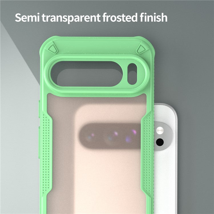 For Google Pixel 9 Pro XL Case PC+TPU Semi-Transparent Frosted Finish Protective Phone Cover - Green