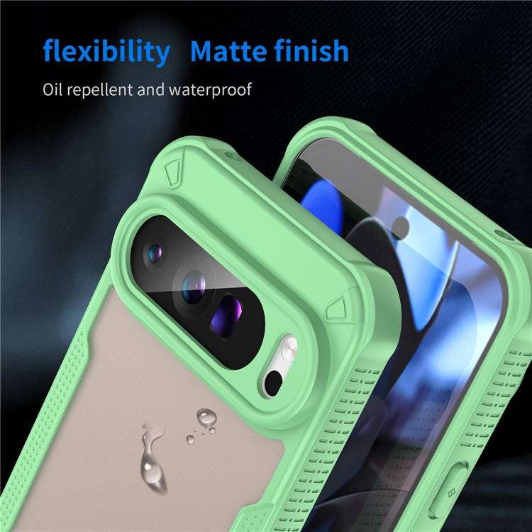 For Google Pixel 9 Pro XL Case PC+TPU Semi-Transparent Frosted Finish Protective Phone Cover - Green