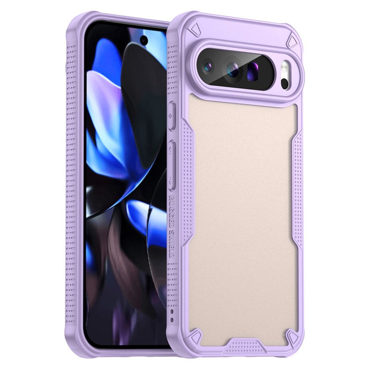 For Google Pixel 9 Pro XL Case PC+TPU Semi-Transparent Frosted Finish Protective Phone Cover - Purple