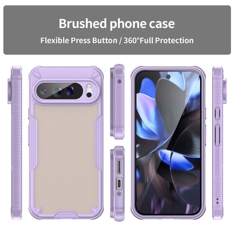 For Google Pixel 9 Pro XL Case PC+TPU Semi-Transparent Frosted Finish Protective Phone Cover - Purple