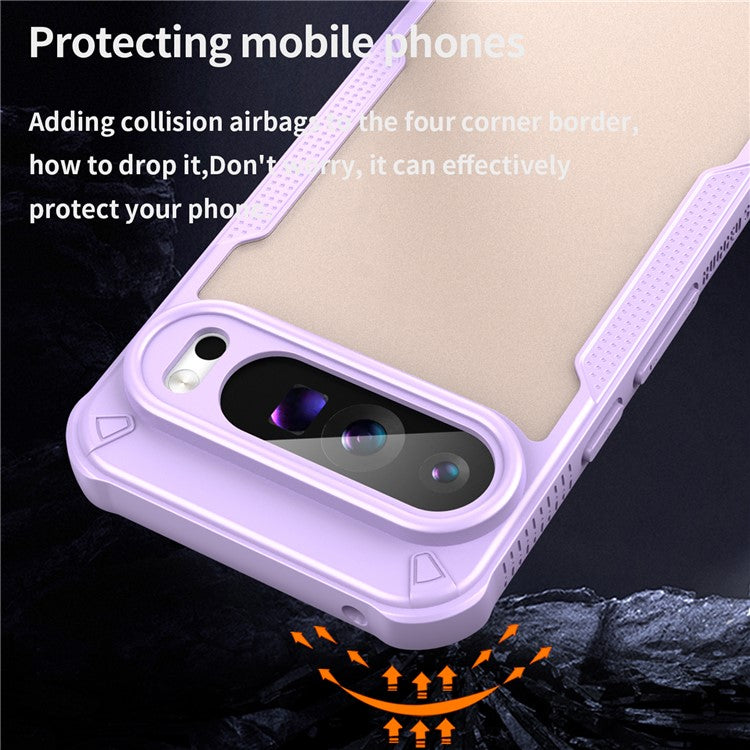 For Google Pixel 9 Pro XL Case PC+TPU Semi-Transparent Frosted Finish Protective Phone Cover - Purple