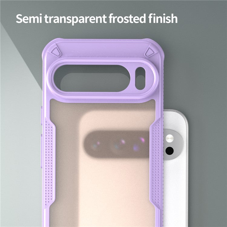 For Google Pixel 9 Pro XL Case PC+TPU Semi-Transparent Frosted Finish Protective Phone Cover - Purple