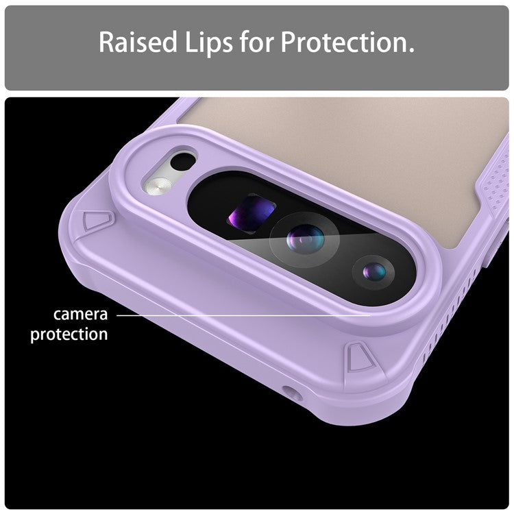 For Google Pixel 9 Pro XL Case PC+TPU Semi-Transparent Frosted Finish Protective Phone Cover - Purple