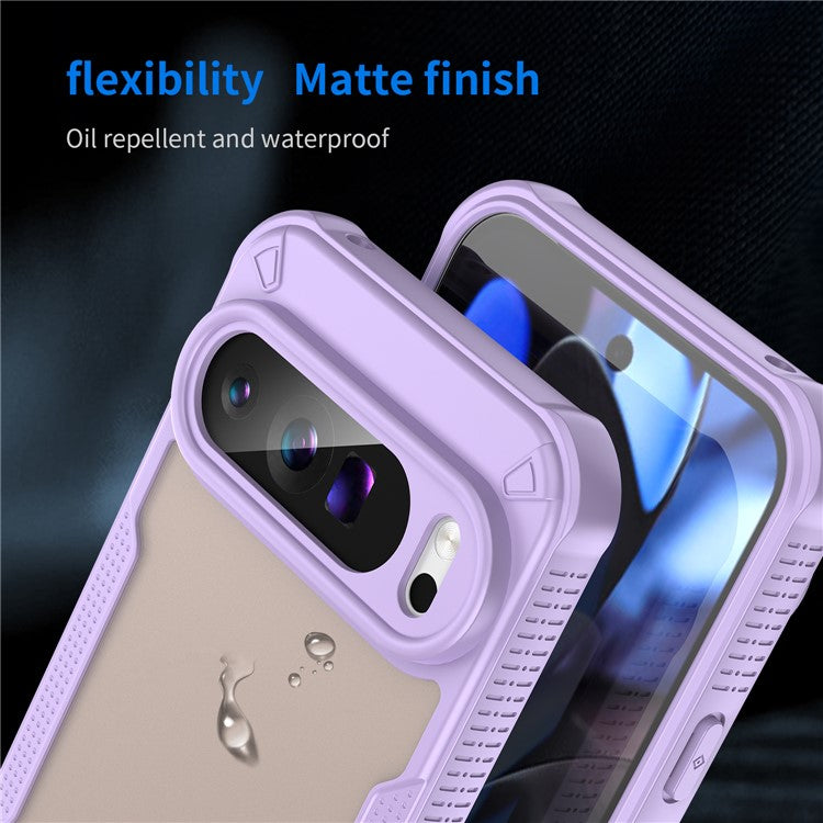 For Google Pixel 9 Pro XL Case PC+TPU Semi-Transparent Frosted Finish Protective Phone Cover - Purple