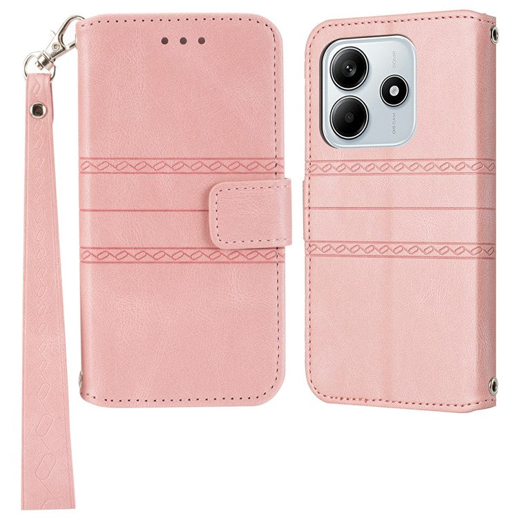 For Xiaomi Redmi Note 14 5G Case Wallet Skin-Touch Leather Imprinted Phone Cover - Pink